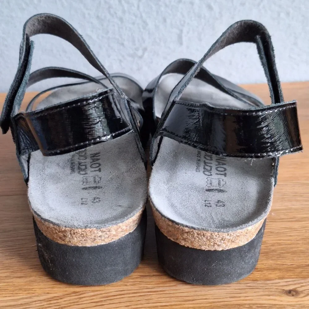 Naot Kayla Sandals Women 12 Black Patent Leather Slingback Strappy EU 43